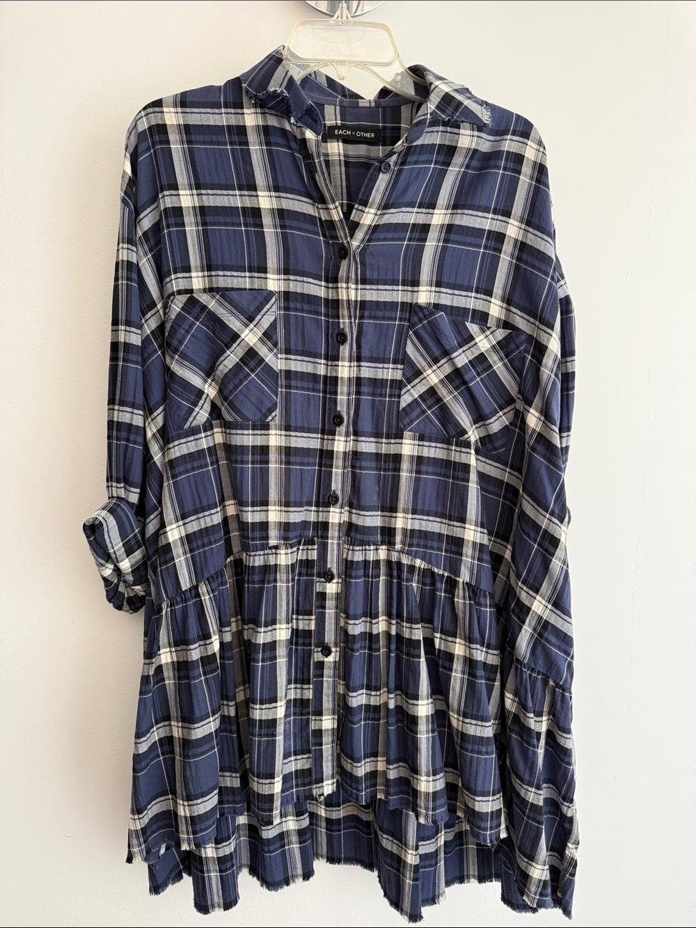 Each x Other Blue Plaid Mini Dress